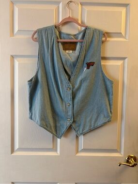 Light Wash Three Rivers Authentic Denim Vest with Embroidered Patch
